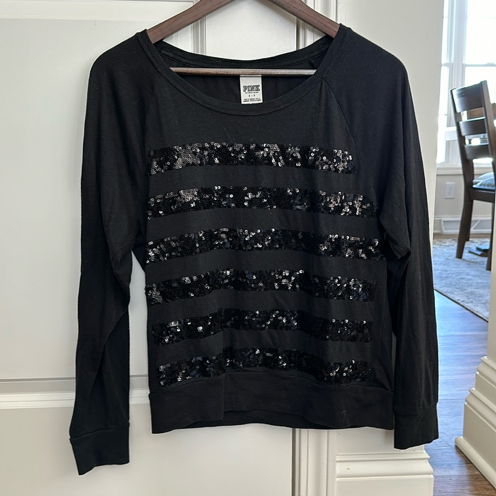 PINK black sequined long sleeve tee
